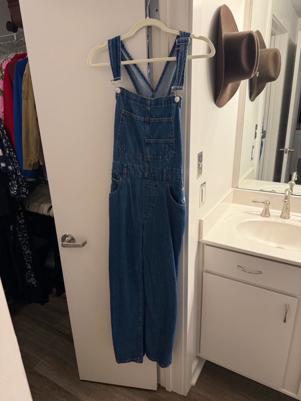 Free People Blue Denim Straight-Leg Overalls